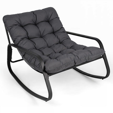 Grey Outdoor Rocking Lounge Chair with Thick Cushion