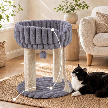 Grey Plush Cat Tree with Sisal Posts, 40x40x50.5 cm