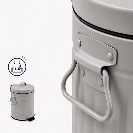 Grey Retro Bathroom Pedal Bin, 3L Capacity
