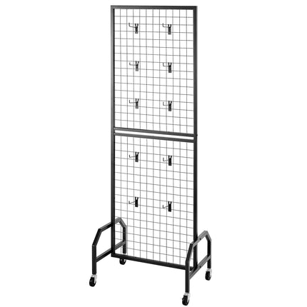 Grid Wall Panels Set, 3-Pack, Wheels, 30 Hooks, Black