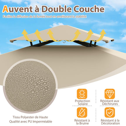Grilovací altán 242 x 150 cm, dvoupatrová střecha, police