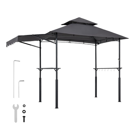 Grill Gazebo 8 x 5 ft, Double-Tier Roof, Shelves, Hooks