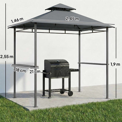 Grilovací pavilon 2.4x1.4m, ventilovaná střecha, boční police