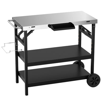 Grilovací stůl se 3 policemi, stojánkem na telefon, držákem koření a věšákem na utěrku, servírovací vozík