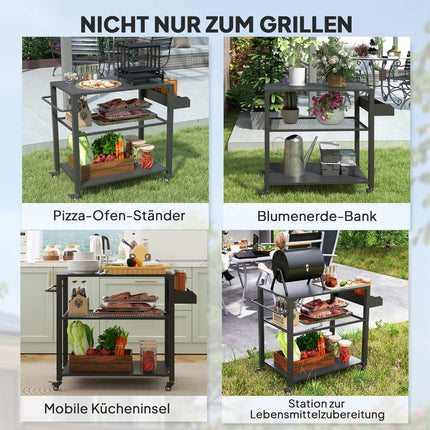 3-tier stainless steel barbecue trolley with wheels, 105x50x79cm