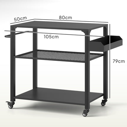 3-tier stainless steel barbecue trolley with wheels, 105x50x79cm