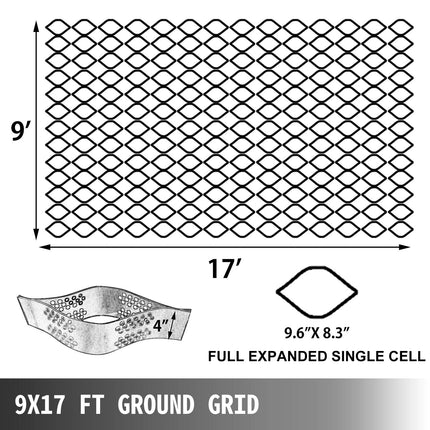 Ground Stabilization Grid, HDPE Geocell 9x17 ft, 4 in