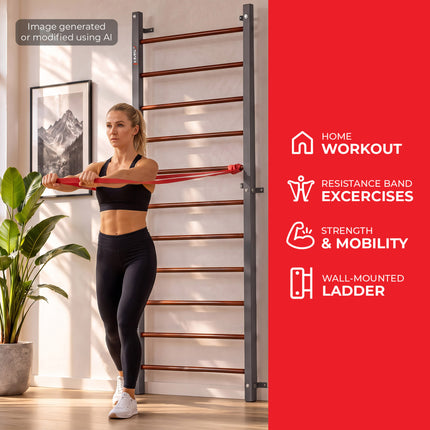 Gymnastic Wall Bars 230.5 cm with 11 Rungs for Home Gym, Wall Mounted, Graphite