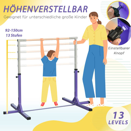 Nastavitelná gymnastická hrazda, 13 poloh, ocel a dřevo, nosnost 75 kg