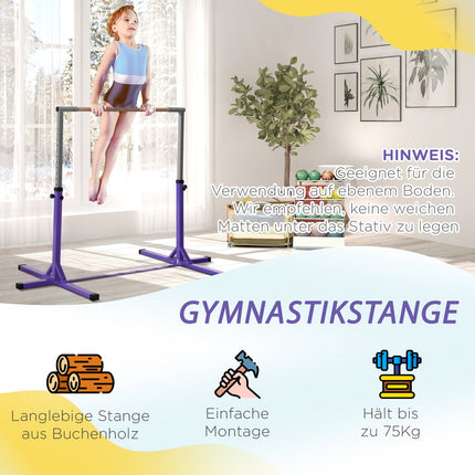 Nastavitelná gymnastická hrazda, 13 poloh, ocel a dřevo, nosnost 75 kg