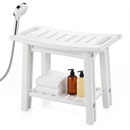 HDPE Shower Chair with Shelf and Handles, White
