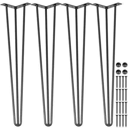 Hairpin Table Legs, 22 Inch Black Set of 4, 3-Rod Steel