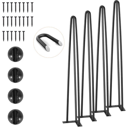Hairpin Table Legs, 28 Inch, Set of 4, 3-Rod Steel, Black