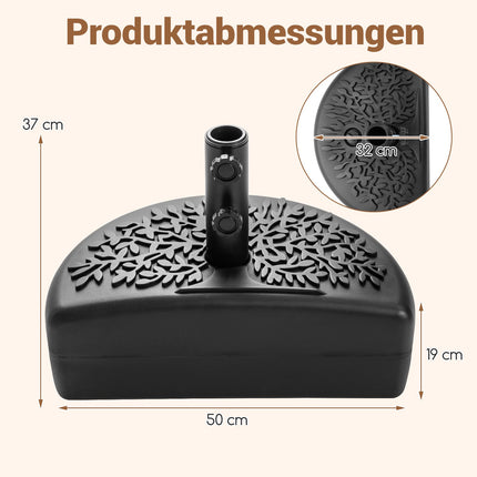Půlkulatý stojan na slunečník, plnitelný, objem 17L/25kg