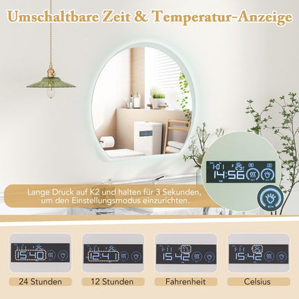 Půlkulaté koupelnové zrcadlo s LED osvětlením ve 3 barvách. Stmívatelné kosmetické zrcadlo