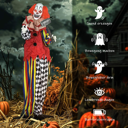 Halloweenský animatronický klaun, 173 cm, svítící oči