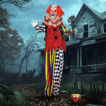 Halloweenský animatronický klaun, 173 cm, svítící oči