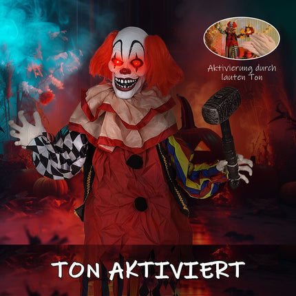 Halloweenský animatronický klaun, 173 cm, svítící oči