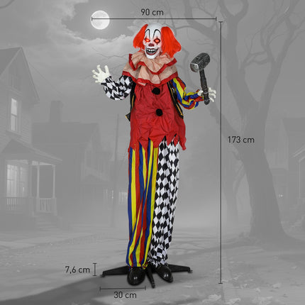 Halloweenský animatronický klaun, 173 cm, svítící oči