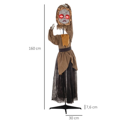 Halloweenská animatronická dekorace, vyskakující hlava, červené oči