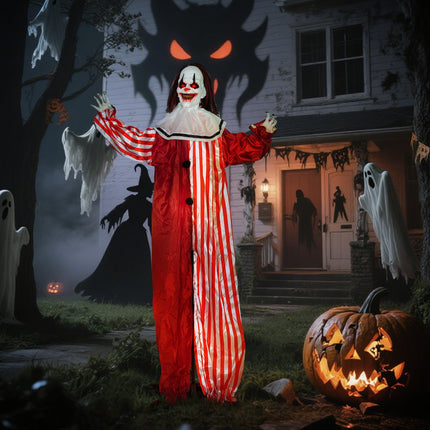 Halloweenská dekorace klaun, 165 cm, LED osvětlení, zvukové efekty
