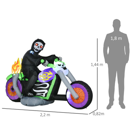 Halloweenský nafukovací duch motorkář s LED světly, 1.44m