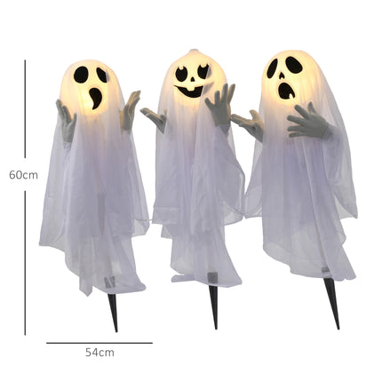 Halloweenská dekorace – 3 svítící duchové, pohybový senzor, 54x10x60 cm