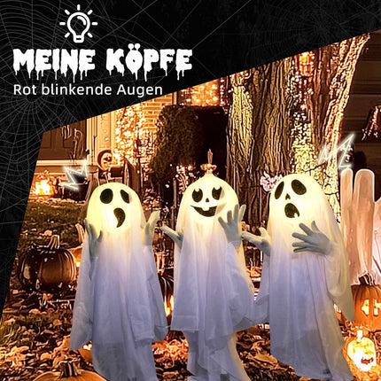 Halloweenská dekorace – 3 svítící duchové, pohybový senzor, 54x10x60 cm
