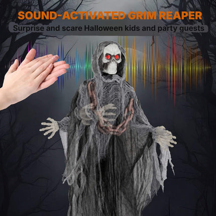 Halloween Grim Reaper 6.4 Feet with Red Glowing Eyes, Terrifying Sounds