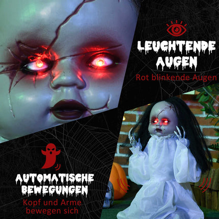 Halloween Horror Doll with LED Eyes, Sound & Motion Sensor, 60 cm