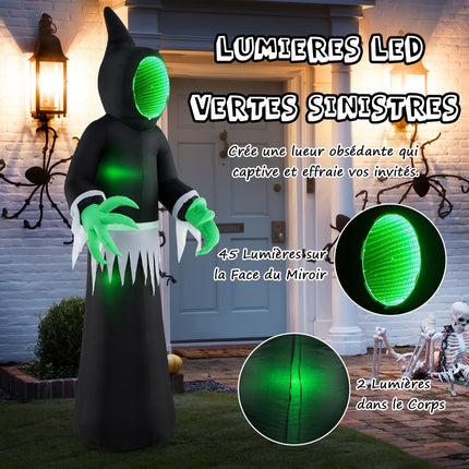 Halloweenský nafukovací duch 245 cm se zelenými LED světly
