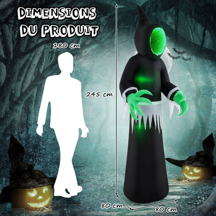 Halloweenský nafukovací duch 245 cm se zelenými LED světly