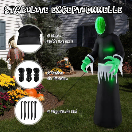 Halloweenský nafukovací duch 245 cm se zelenými LED světly