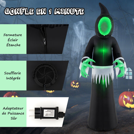 Halloweenský nafukovací duch 245 cm se zelenými LED světly