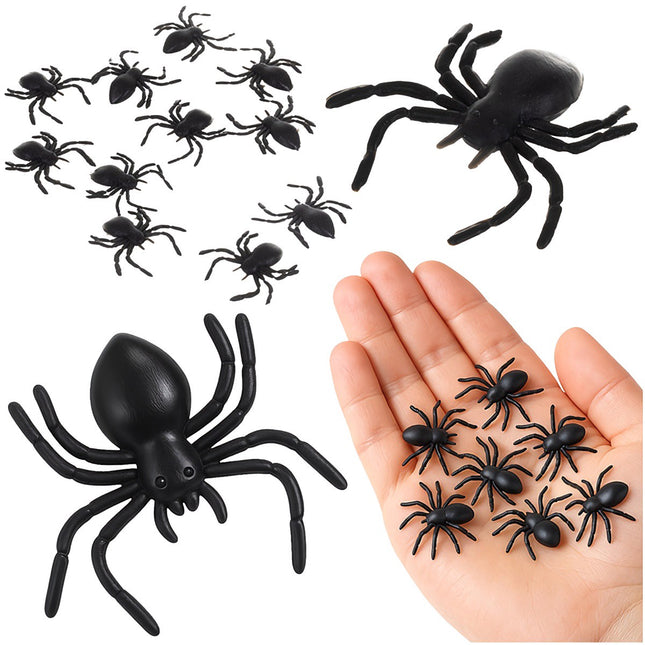 Halloween Plastic Spiders, 10 Pcs, 3x3 cm, Black