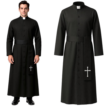 Halloweenský kostým kněze, XL/XXL, sutana s křížem