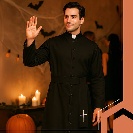 Halloweenský kostým kněze, XL/XXL, sutana s křížem