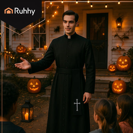 Halloweenský kostým kněze, XL/XXL, sutana s křížem
