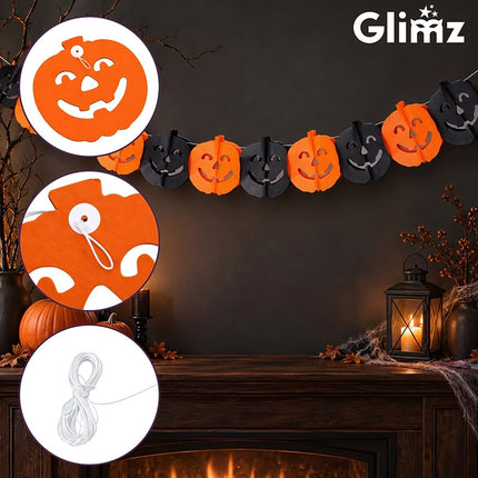 Halloween Pumpkin Garland 3 m, Paper Banner Decoration, Orange-Black