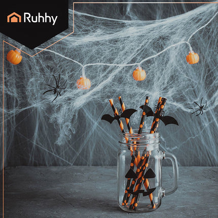 Halloweenská pavučina se 2 pavouky, roztažitelná, bílá