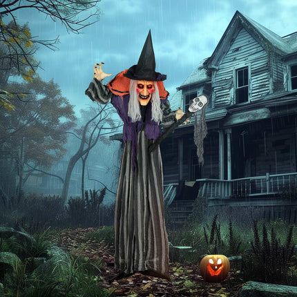 Halloweenská dekorace čarodějnice, 160 cm, LED osvětlení, zvuk