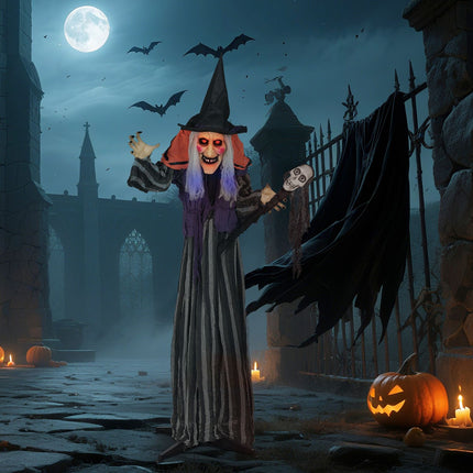 Halloweenská dekorace čarodějnice, 160 cm, LED osvětlení, zvuk