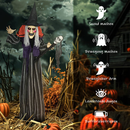 Halloweenská dekorace čarodějnice, 160 cm, LED osvětlení, zvuk