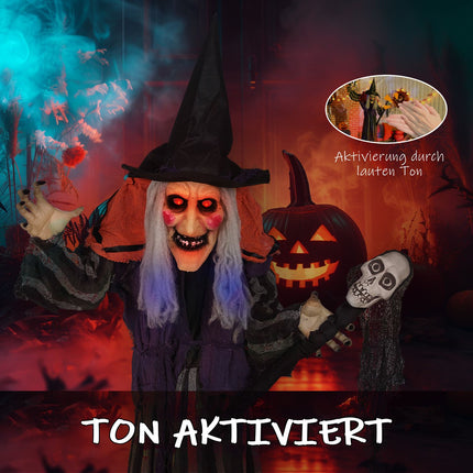 Halloweenská dekorace čarodějnice, 160 cm, LED osvětlení, zvuk