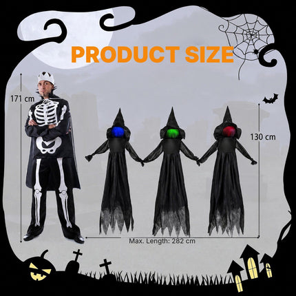 Halloween Witch Decorations Set of 3 with LED Lighted Heads, Outdoor, Black