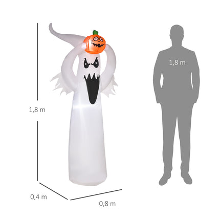 Halloweenská nafukovací LED dekorace duch, 1.8 m polyester