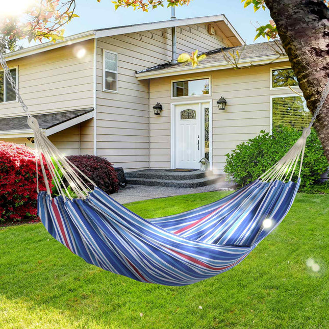 Hangmat 310 X 150 Cm Outdoor Hangmat Met Draagtas Draagvermogen Tot 180 Kg Draagbaar Ademend Katoen Blauw + Rood