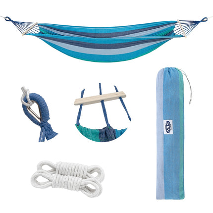 Hängematte mit 70cm Holzstab & Metallhalterung, Blau