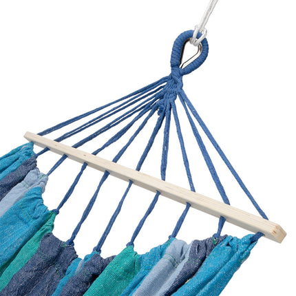 Hängematte mit 70cm Holzstab & Metallhalterung, Blau