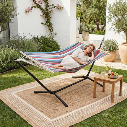 Hammock with Stand, Wooden Spreader Bars & Cushion